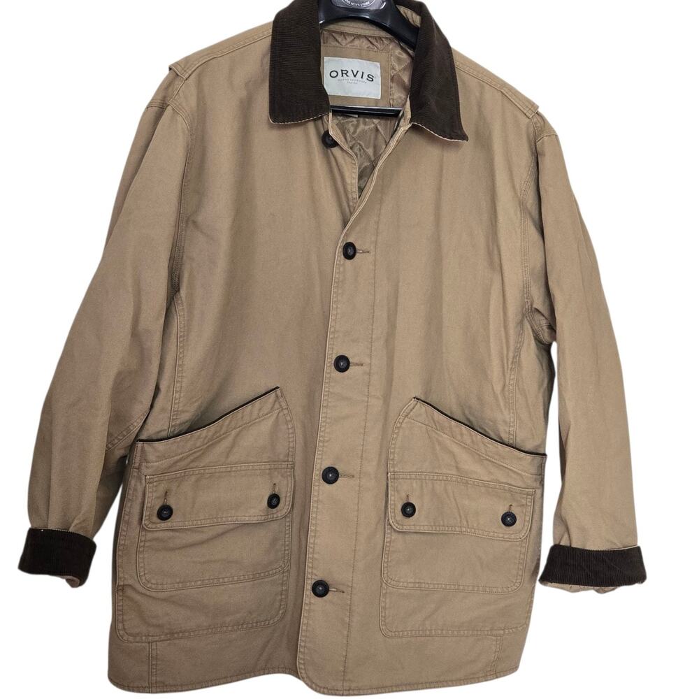 Vintage Orvis Jacket Canvas Lined Khaki Tan Barn Work Chore Coat Size XXL